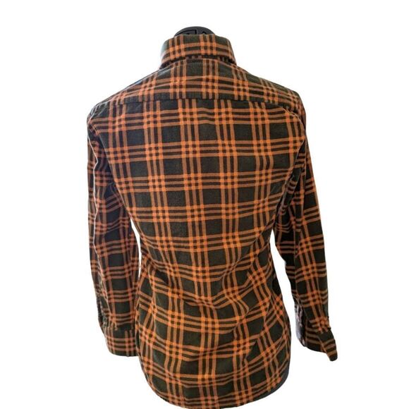 Highlander Flannel by Bud Berma green‎ and orange flannel top - Picture 3 of 4
